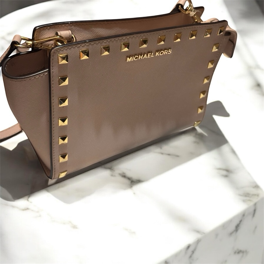 Michael Kors Tan Crossbody Bag with Gold Studs